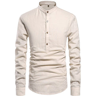 Men Henley Neck Long Sleeve Daily Look Linen Shirts