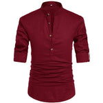 Men Henley Neck Long Sleeve Daily Look Linen Shirts