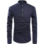 Men Henley Neck Long Sleeve Daily Look Linen Shirts